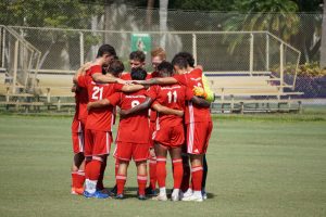 FNU's men's soccer team huddles before taking the pitch against Keiser.(9/22/22)