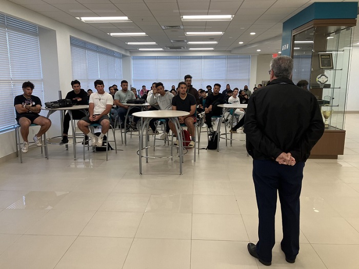 HFNU President Mr. Frank Andreu addressing the FNU Baseball team on March 20th, 2023