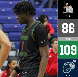 No. 17 AMU dominated Conquistadors 109-86 graphic.