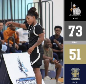 Women's basketball handle NCF 73-51 graphic.