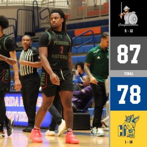 FNU executes comeback win in home finale graphic.