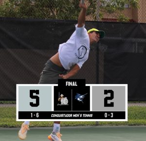 Men’s tennis grabs 5-2 win over Sailfish graphic.