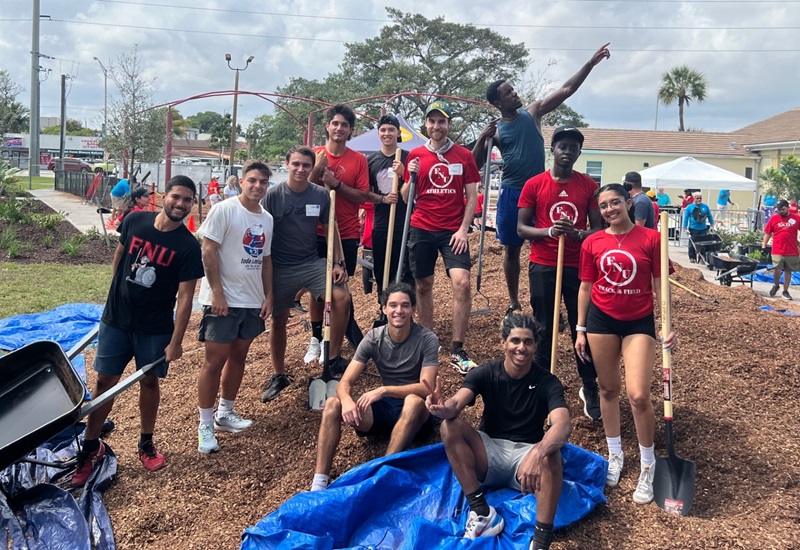 FNU student-athletes and AD at Babcock Park playground build on March 29th, 2024